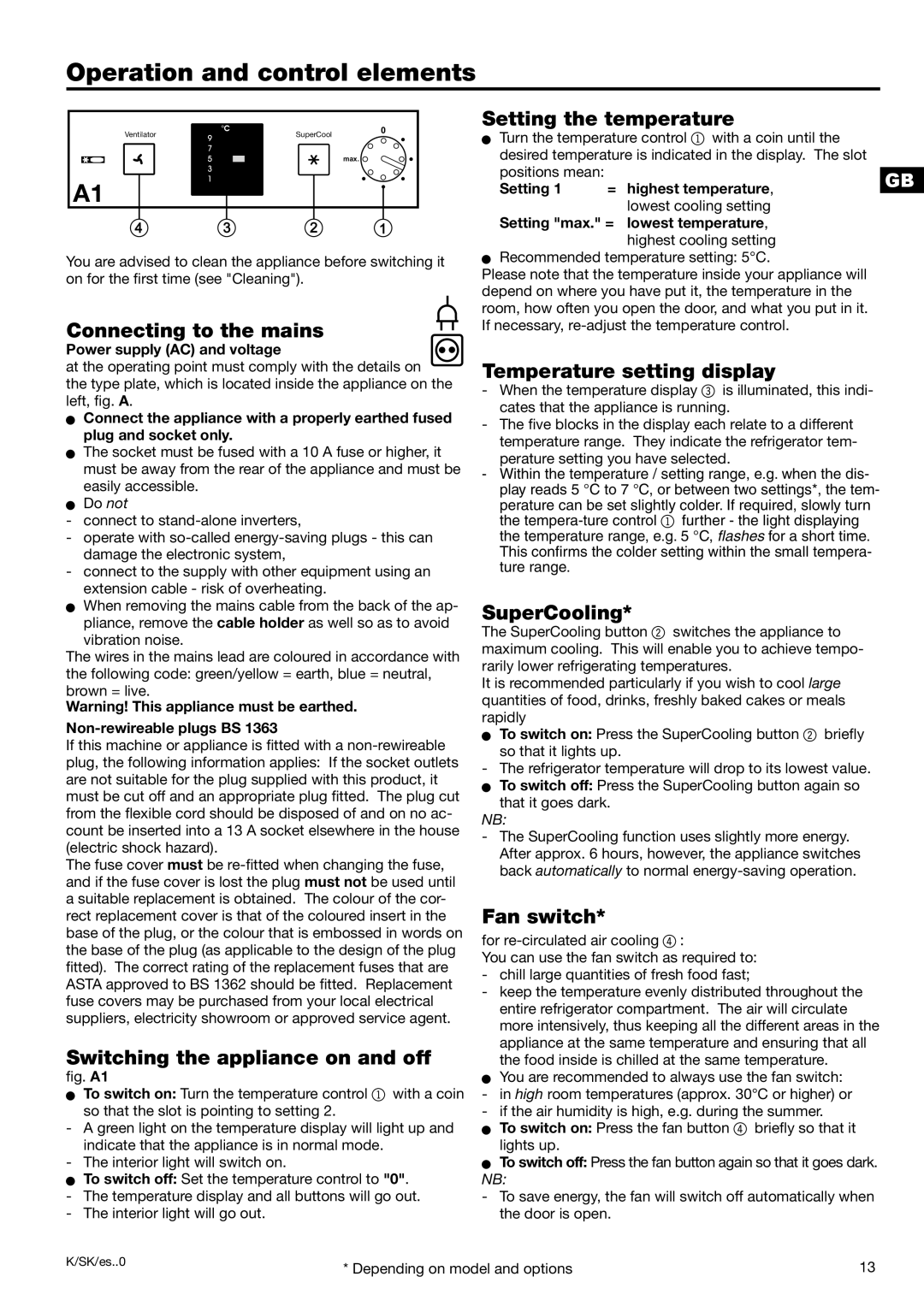 Liebherr 7082 218-03 manual Operation and control elements 