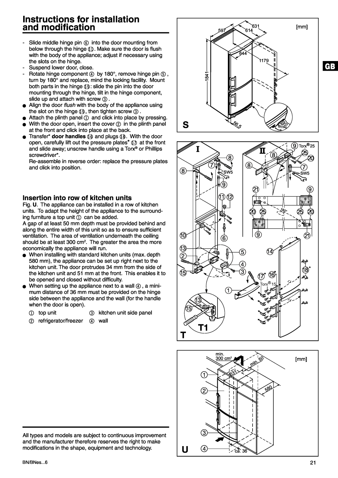 Liebherr 7082 218-03 manual Instructions for installation and modiﬁcation, Insertion into row of kitchen units 