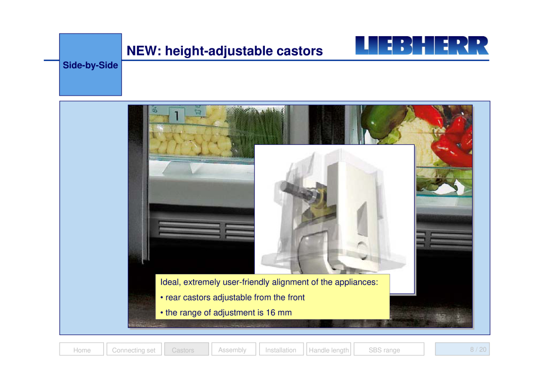 Liebherr 7082 218-03 NEW height-adjustable castors, Side-by-Side, Home, Connecting set, Castorsrs, Assembly, Installation 