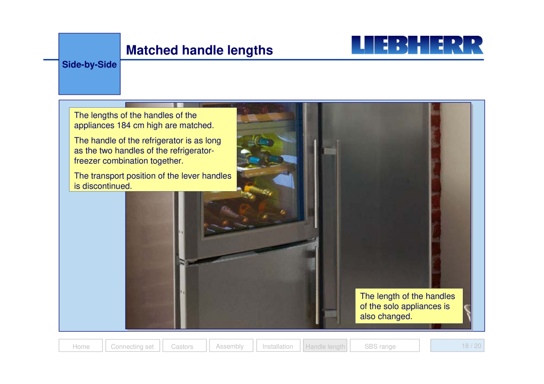 Liebherr 7082 218-03 manual Matched handle lengths, Side-by-Side 