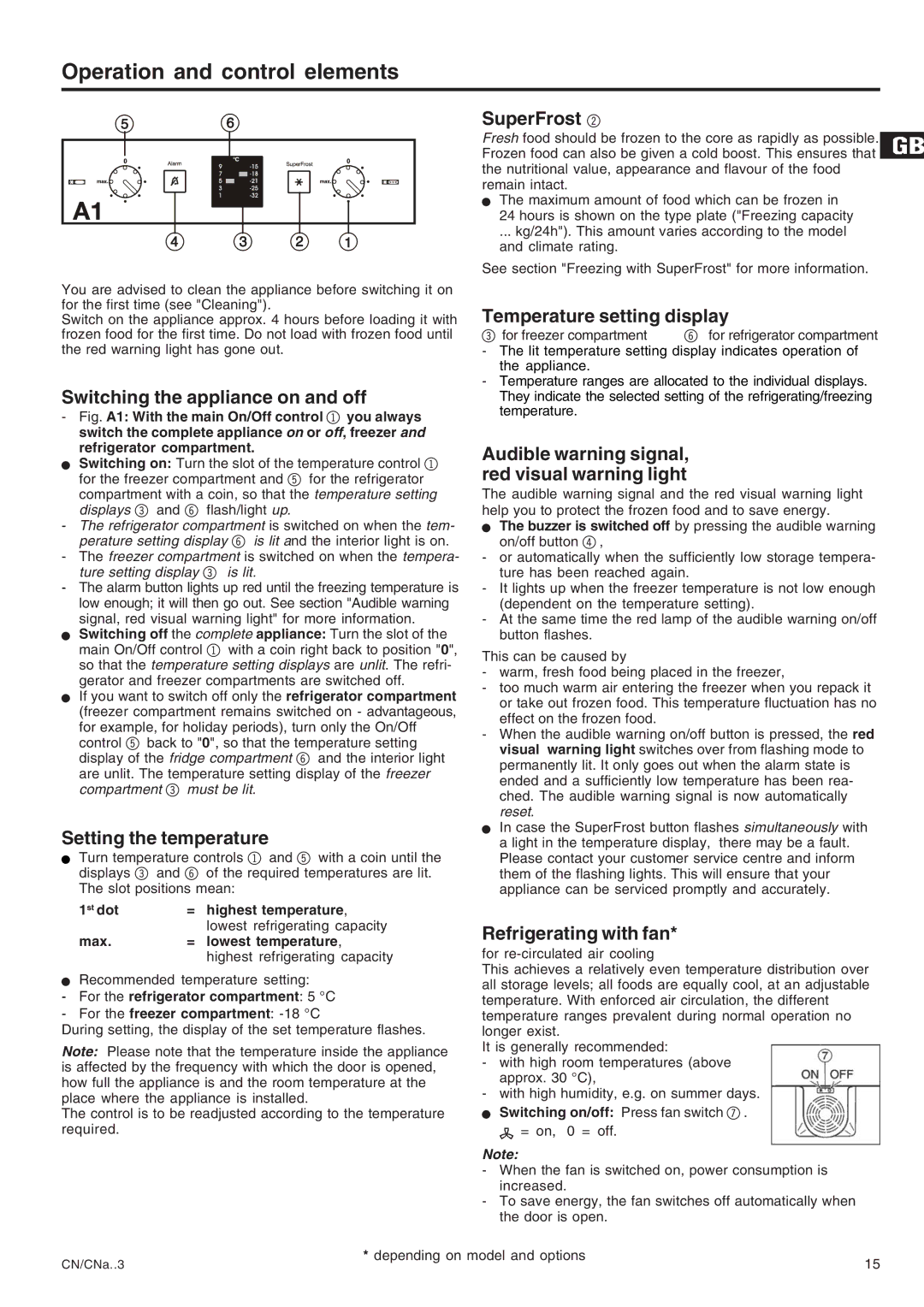 Liebherr 7082 224-00 manual Operation and control elements, SuperFrost 