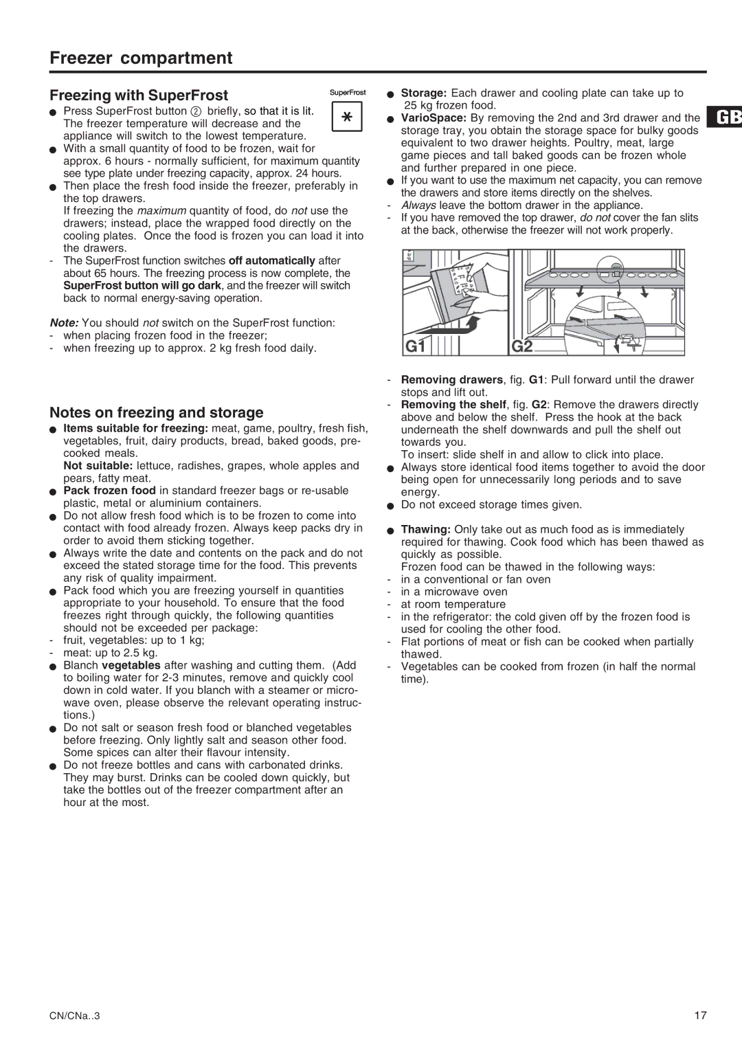 Liebherr 7082 224-00 manual Freezer compartment, Freezing with SuperFrost 