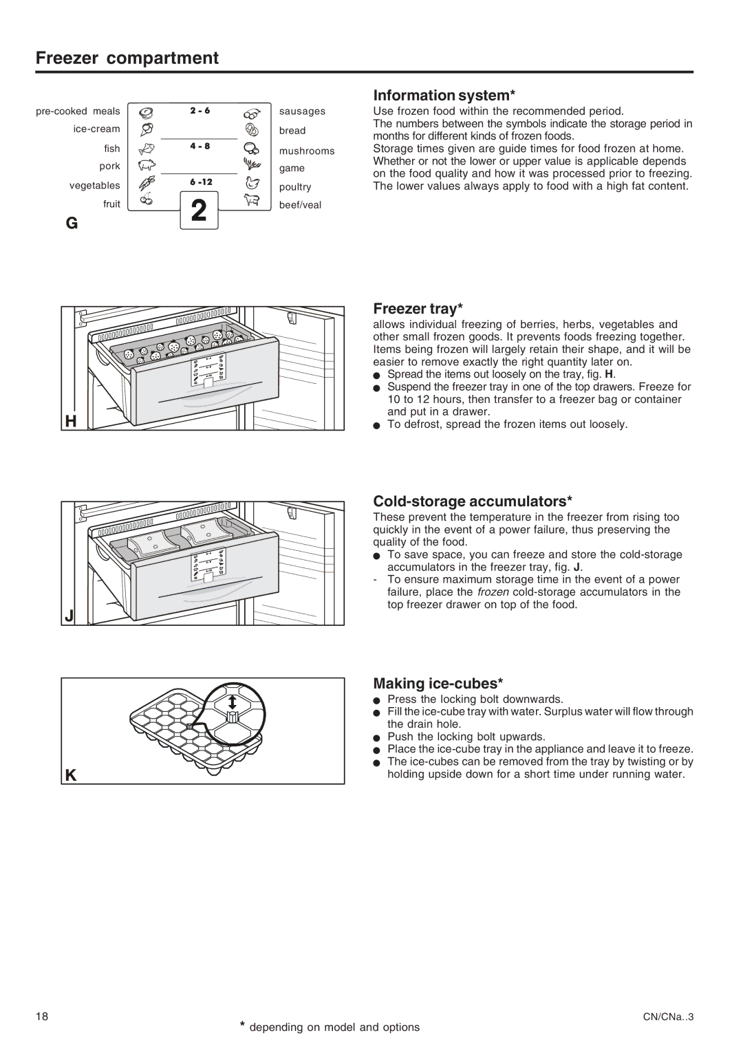 Liebherr 7082 224-00 manual Information system, Freezer tray, Cold-storage accumulators, Making ice-cubes 