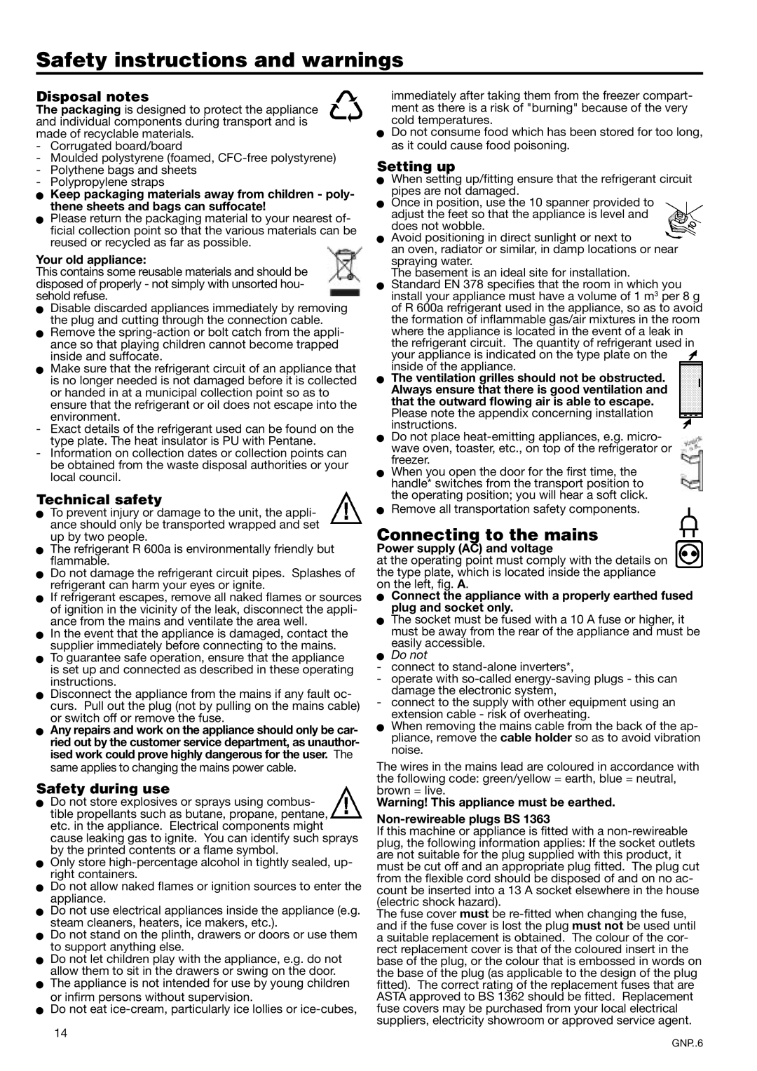 Liebherr 7082 260-00 manual Safety instructions and warnings, Connecting to the mains 