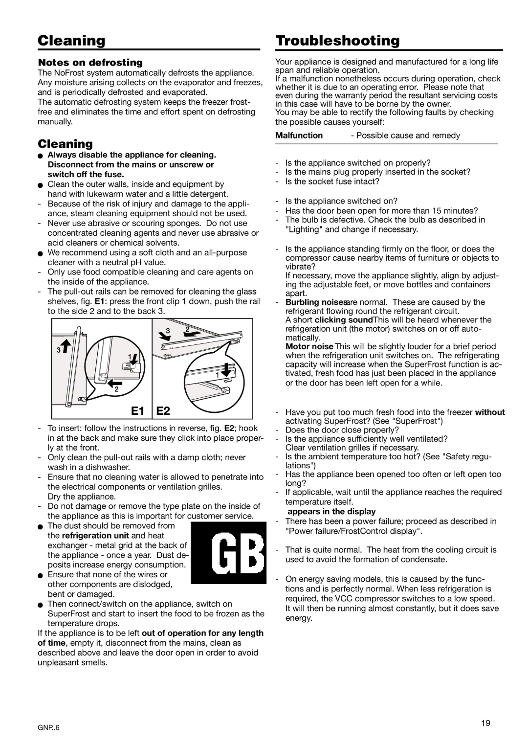 Liebherr 7082 260-00 manual Cleaning, Troubleshooting 