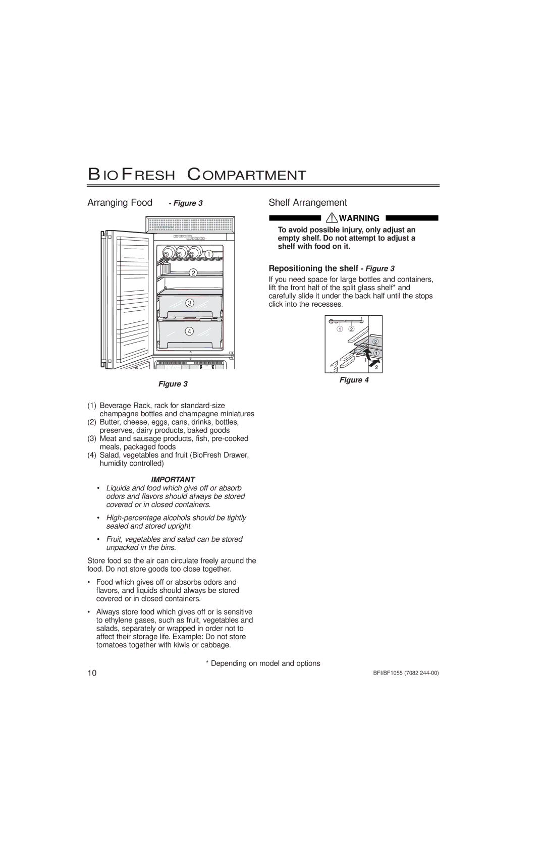 Liebherr 7082, 2956 manuel dutilisation Arranging Food Figure Shelf Arrangement, Repositioning the shelf Figure 