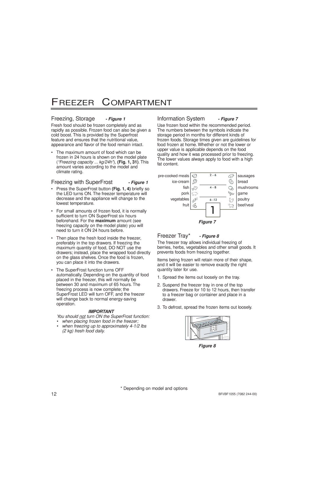 Liebherr 7082 Freezer Compartment, Freezing, Storage Figure, Freezing with SuperFrost Figure, Information System Figure 