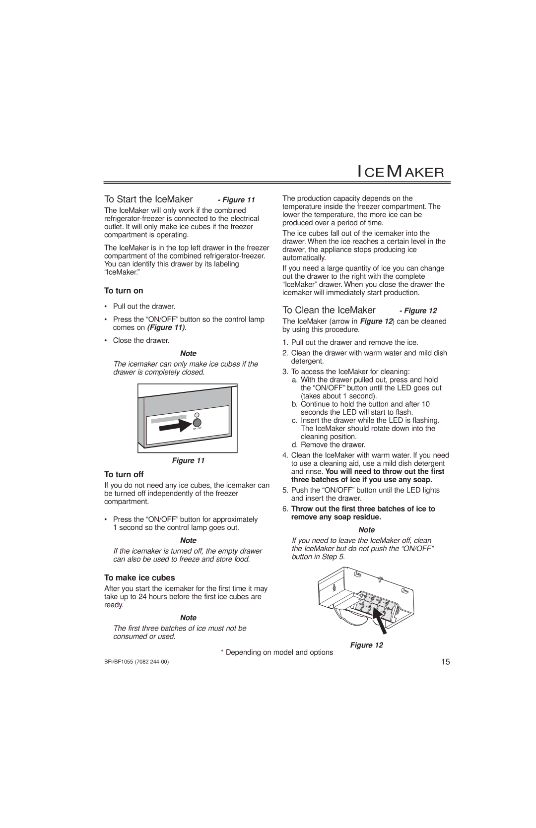 Liebherr 2956, 7082 manuel dutilisation Icemaker, To Start the IceMaker Figure, To Clean the IceMaker Figure 