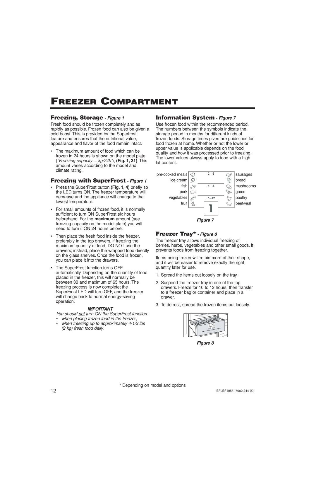 Liebherr 7082 Freezer Compartment, Freezing, Storage - Figure, Freezing with SuperFrost - Figure, Freezer Tray* - Figure 