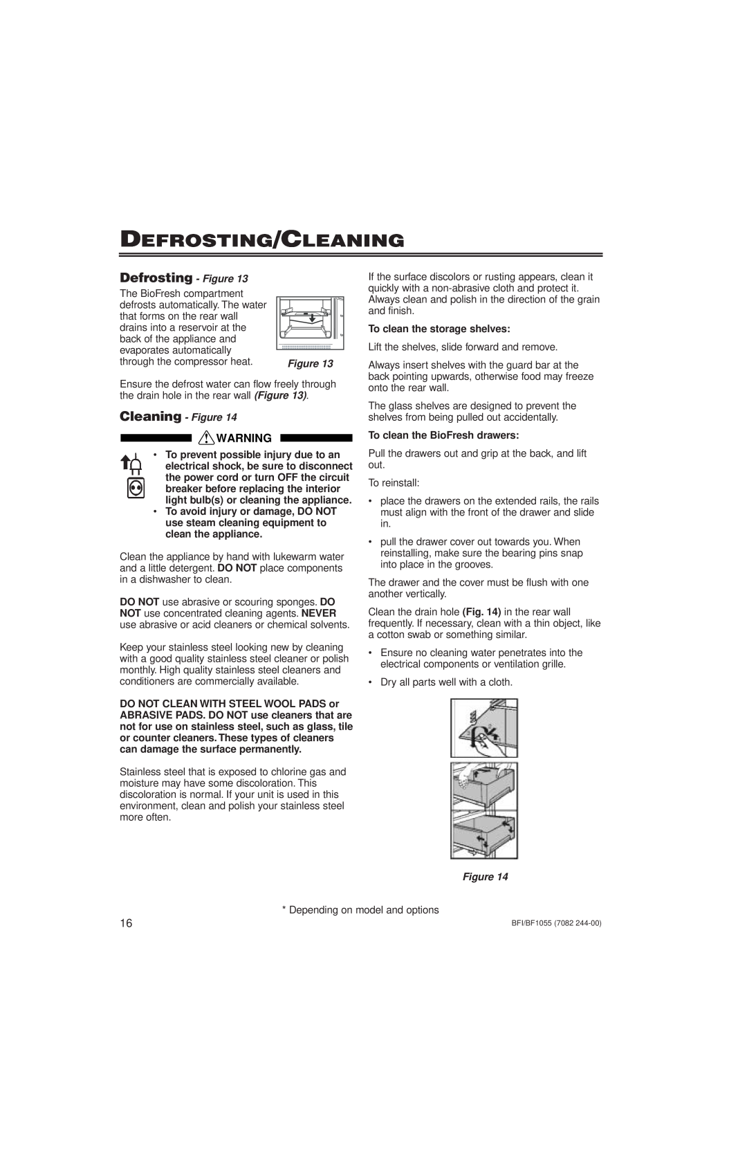 Liebherr 7082, 2956 manuel dutilisation Defrosting/Cleaning, Defrosting - Figure, Cleaning - Figure 