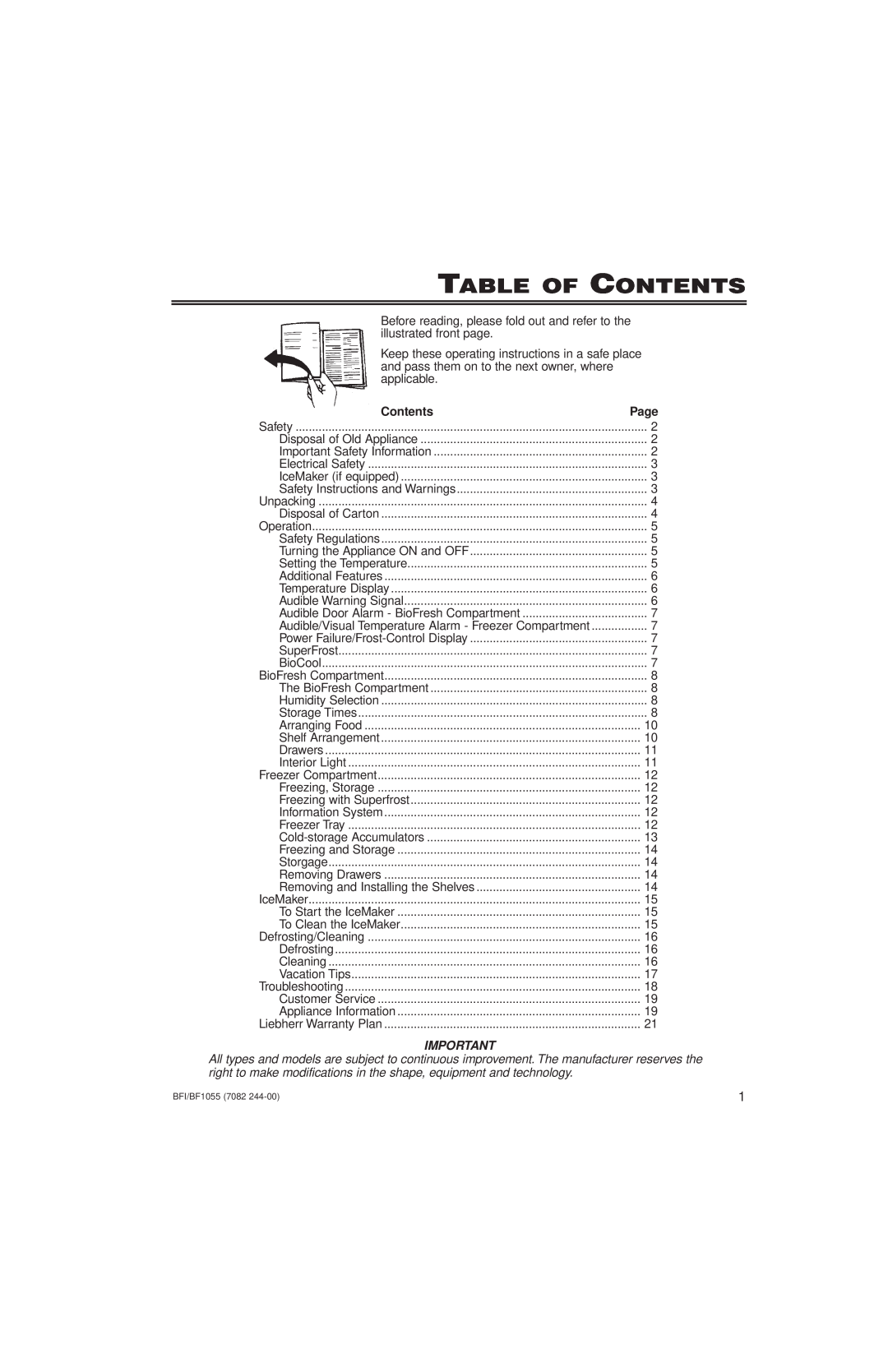 Liebherr 2956, 7082 manuel dutilisation Table Of Contents 