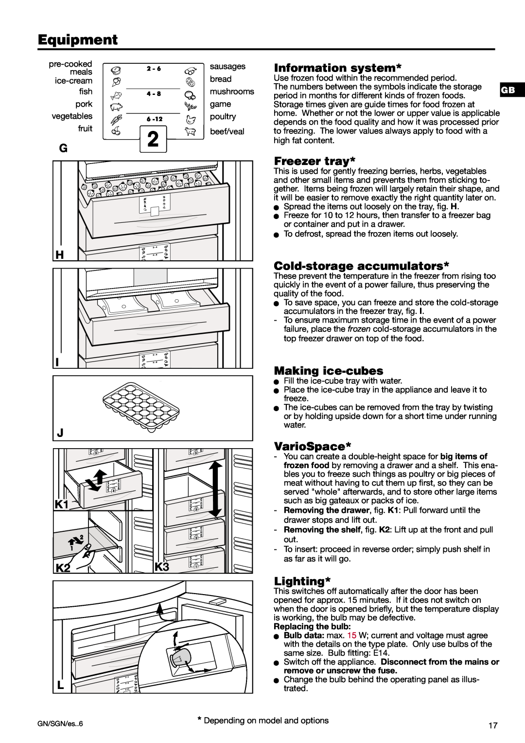 Liebherr 7082 300-03 Equipment, Information system, Freezer tray, Cold-storageaccumulators, Making ice-cubes, VarioSpace 