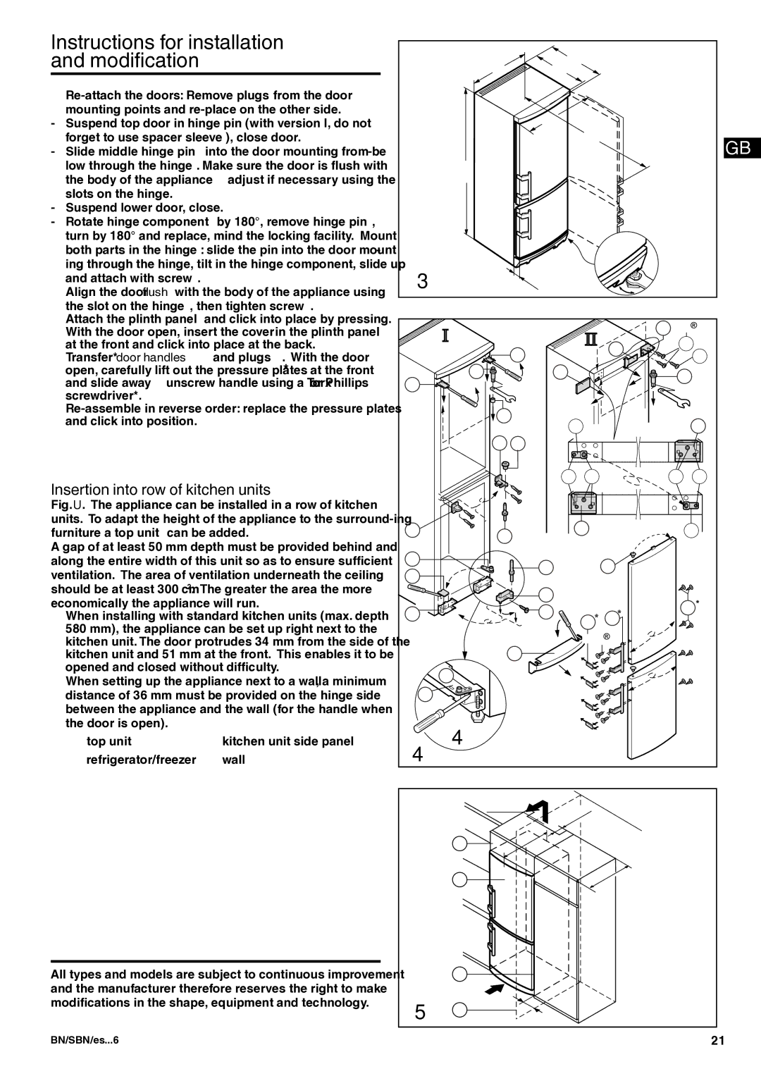 Liebherr 7082 344-01 manual Insertion into row of kitchen units, Top unit Refrigerator/freezer 