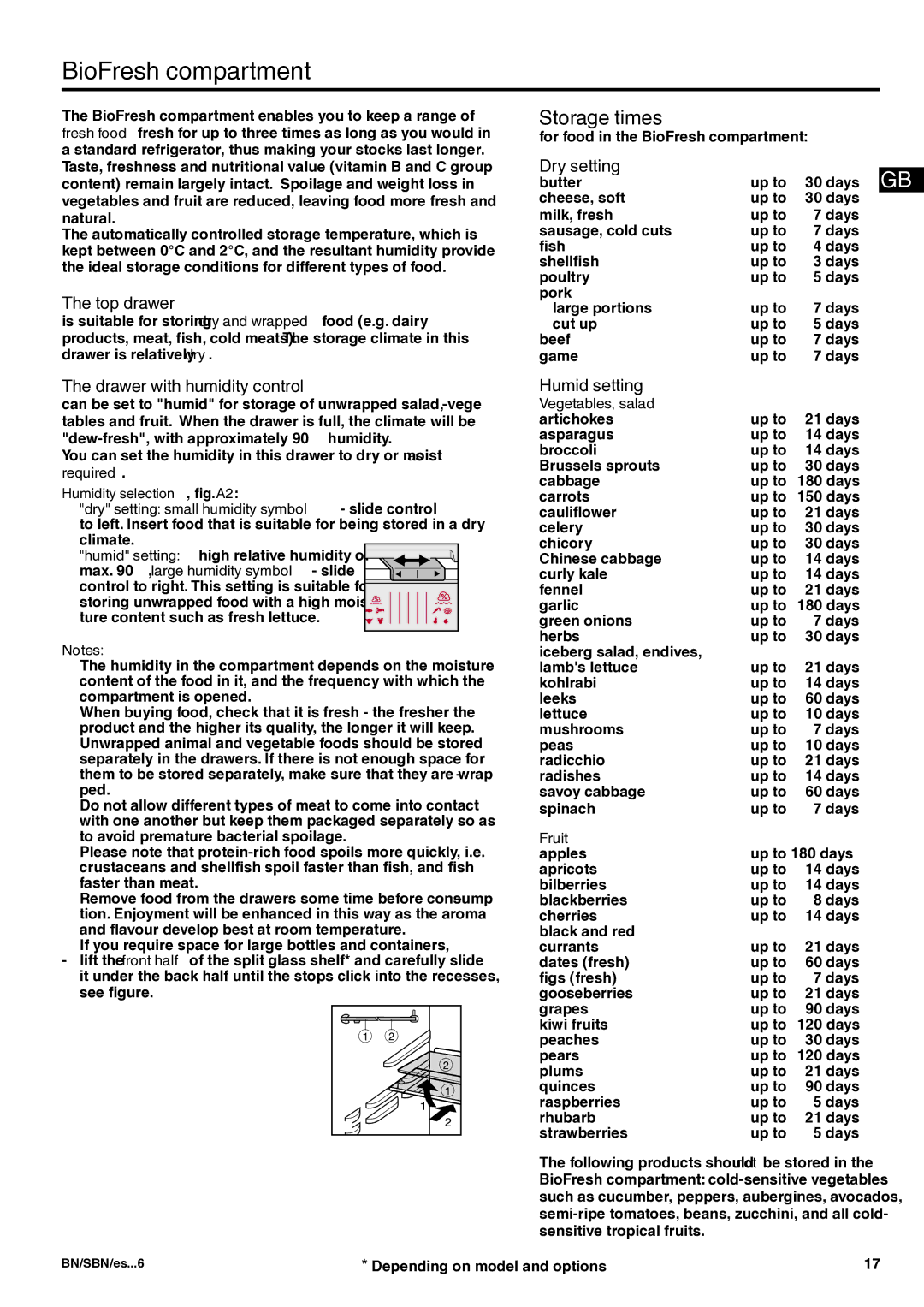 Liebherr 7082 344-01 manual BioFresh compartment, Storage times 