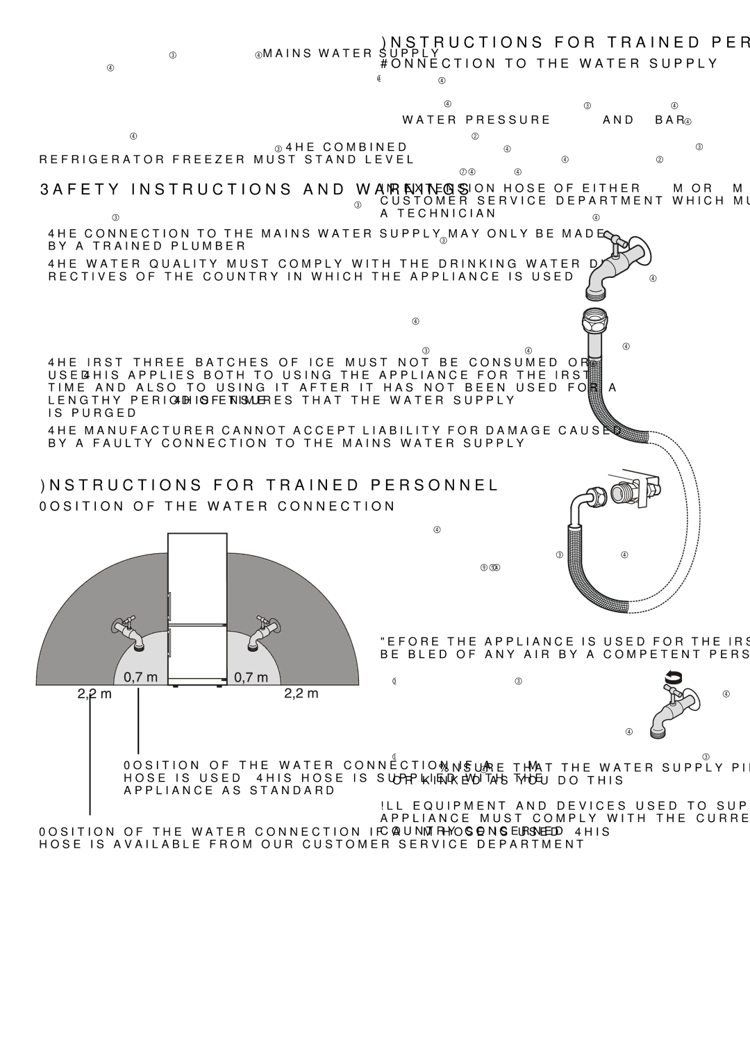 Liebherr 7082 532-00 Safety instructions and warnings, Instructions for trained personnel, Connection to the water supply 