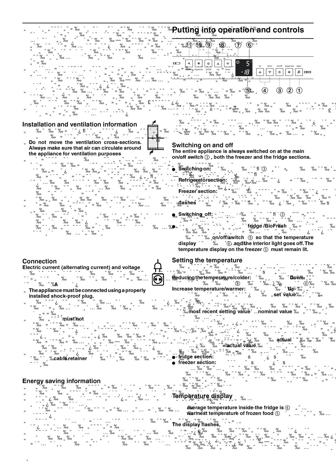 Liebherr 7082 532-00 installation instructions Putting into operation and controls 