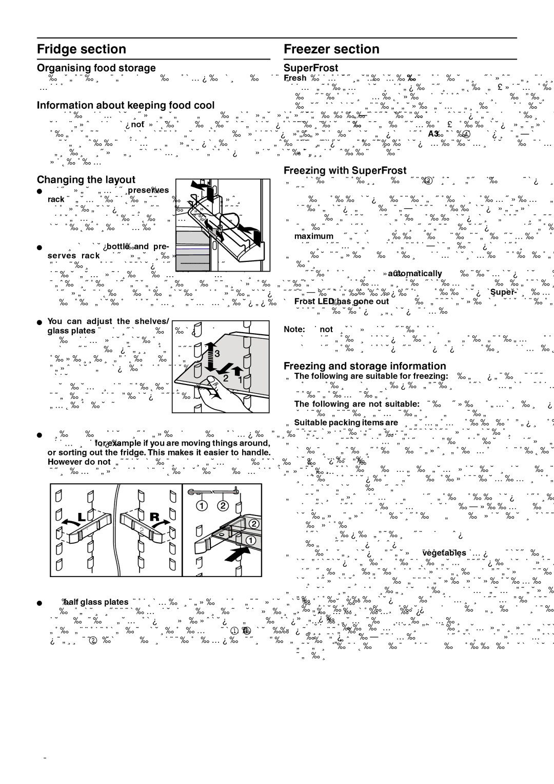 Liebherr 7082 532-00 installation instructions Fridge section, Freezer section 