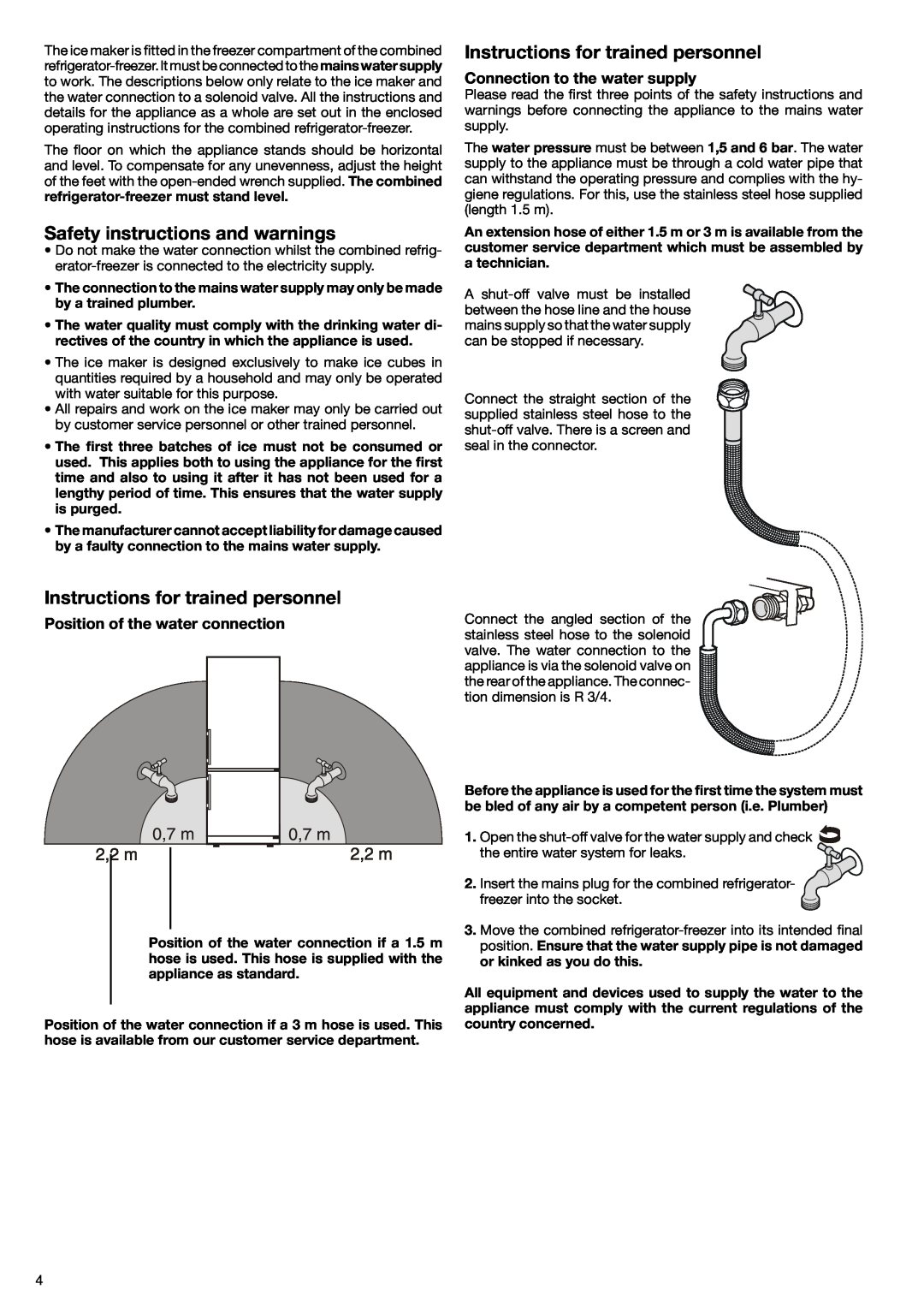 Liebherr 7082 532-00 Safety instructions and warnings, Instructions for trained personnel, Connection to the water supply 