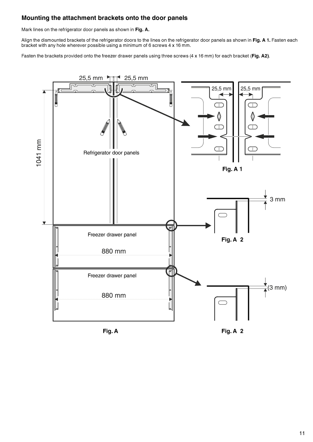 Liebherr 7083-103-00 installation instructions Mounting the attachment brackets onto the door panels, Fig. a 