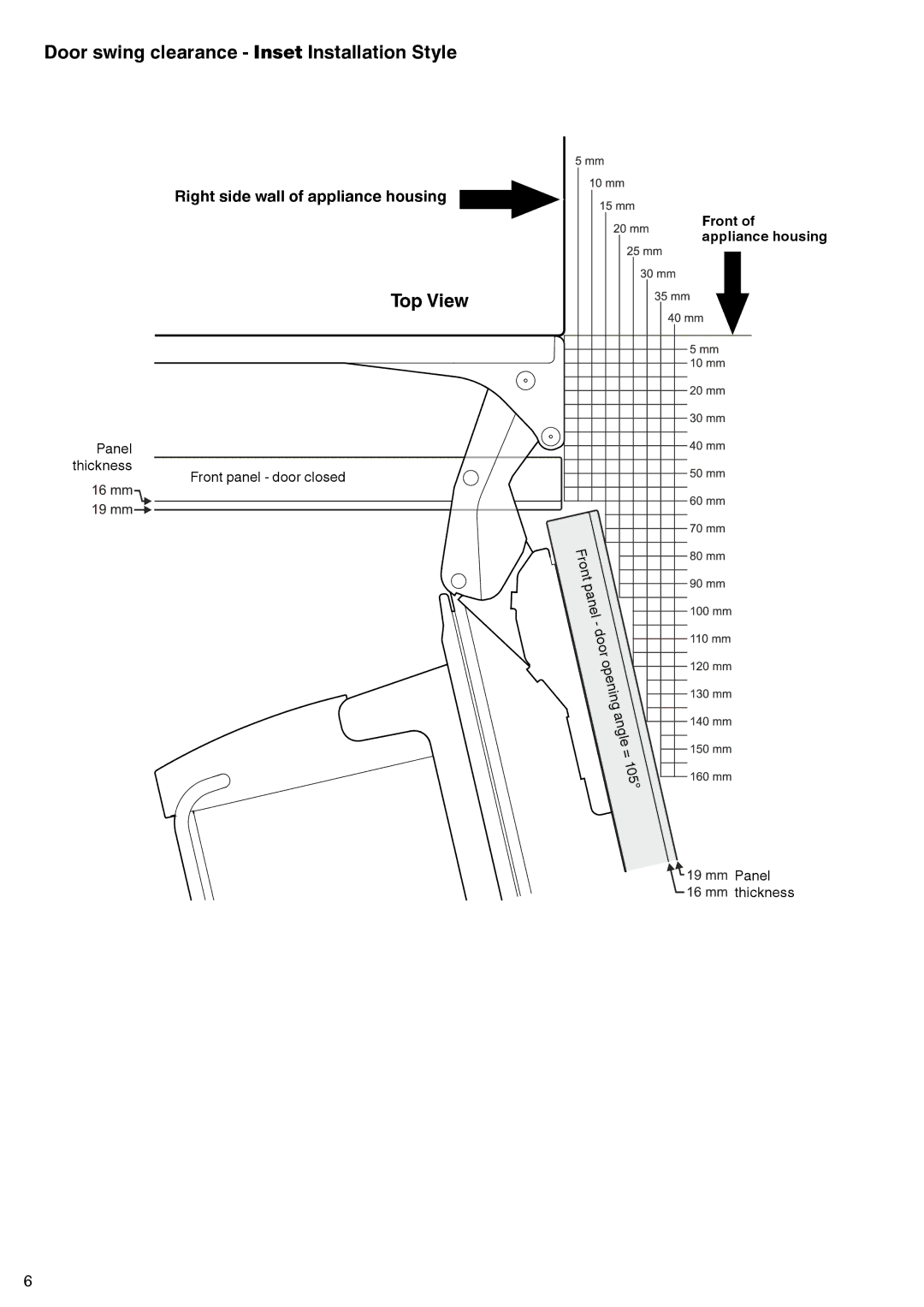 Liebherr 7083-103-00 installation instructions Door swing clearance Inset Installation Style, Top View 