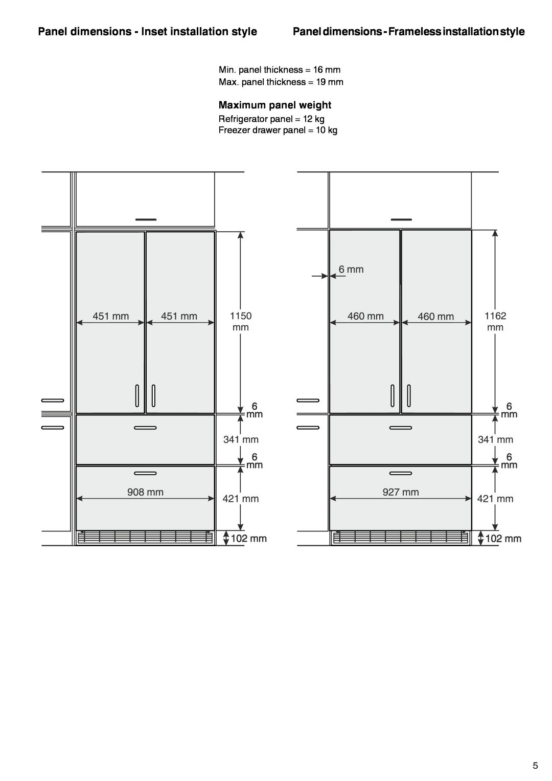Liebherr 7083-103-00 Panel dimensions - Inset installation style, Paneldimensions-Framelessinstallationstyle 