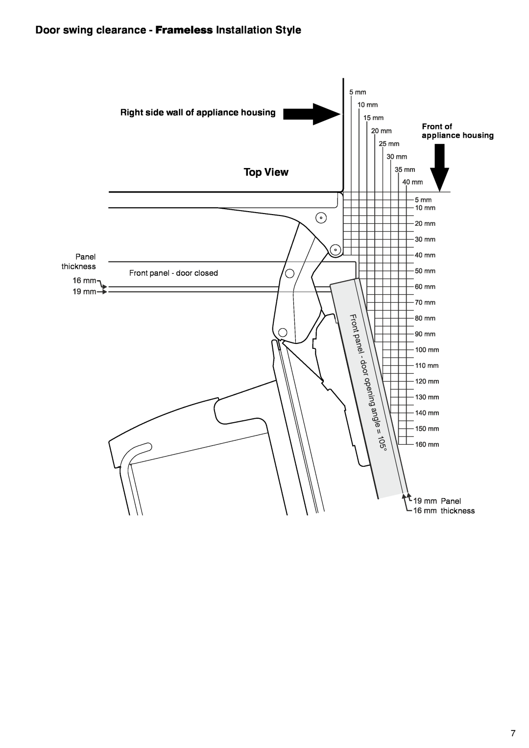 Liebherr 7083-103-00 installation instructions Top View, angle, opening, door, panel, Front 