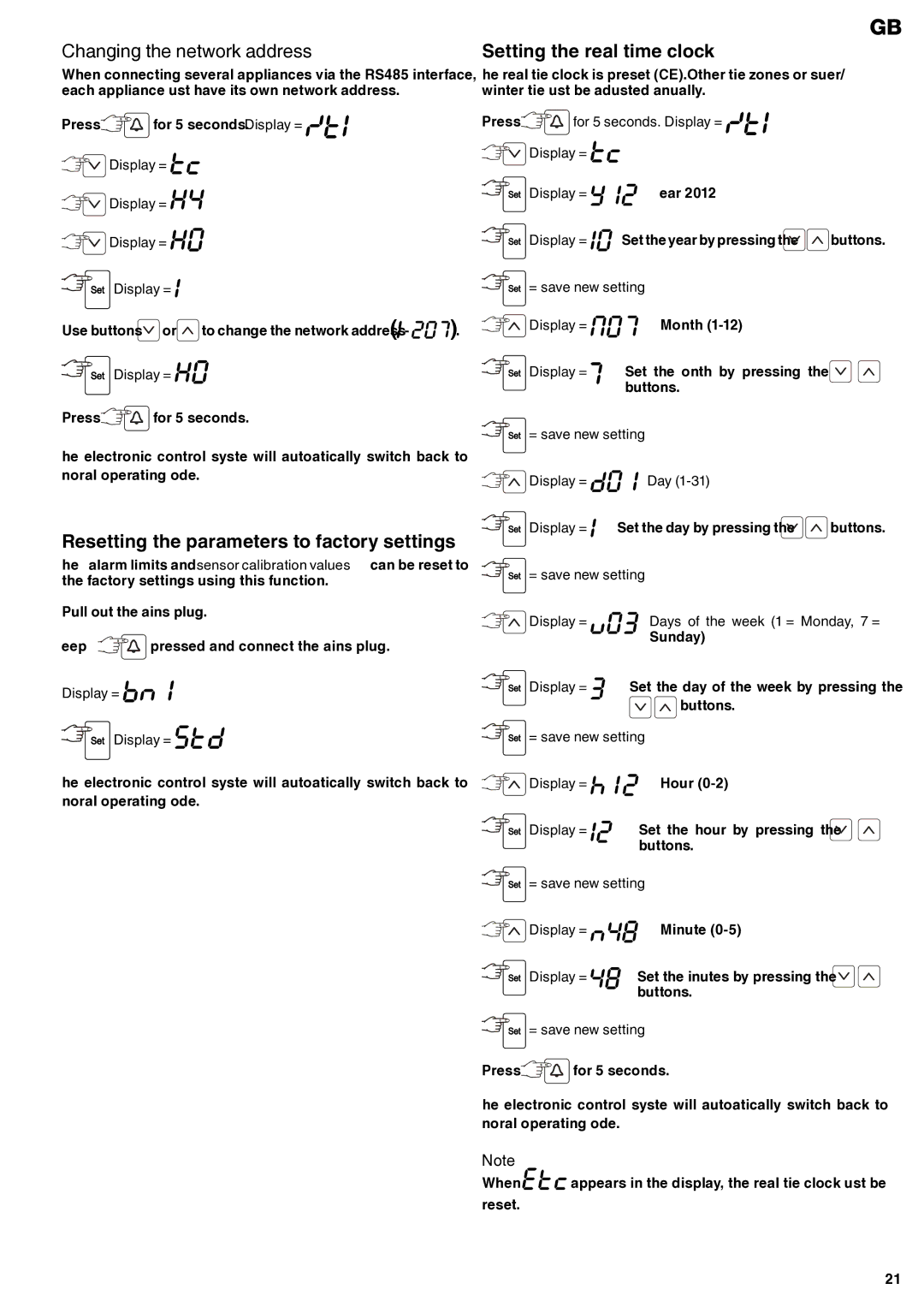 Liebherr 7083 247-00 operating instructions Changing the network address, Resetting the parameters to factory settings 