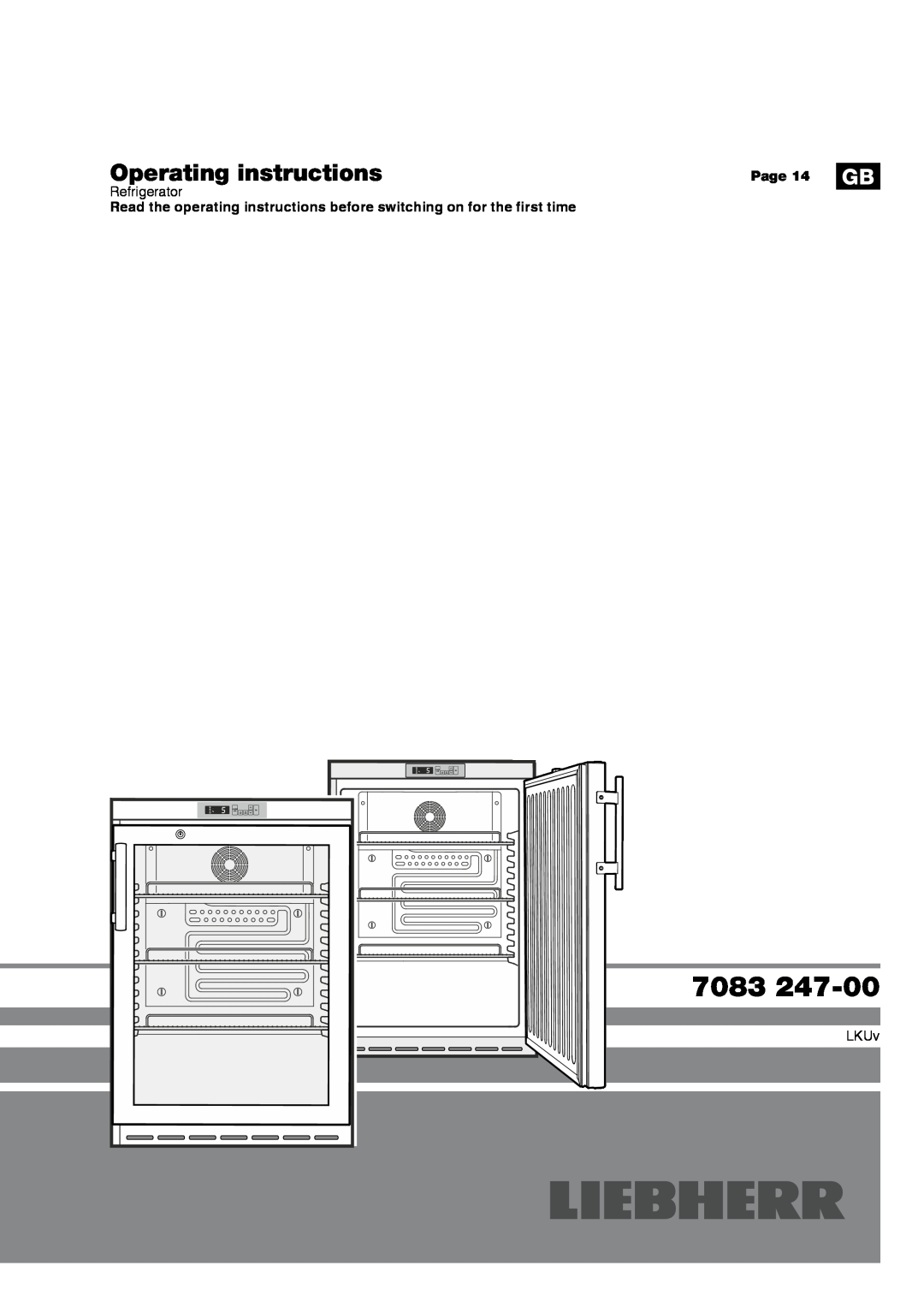 Liebherr 7083 247-00 operating instructions Operating instructions, Page, Refrigerator, LKUv 