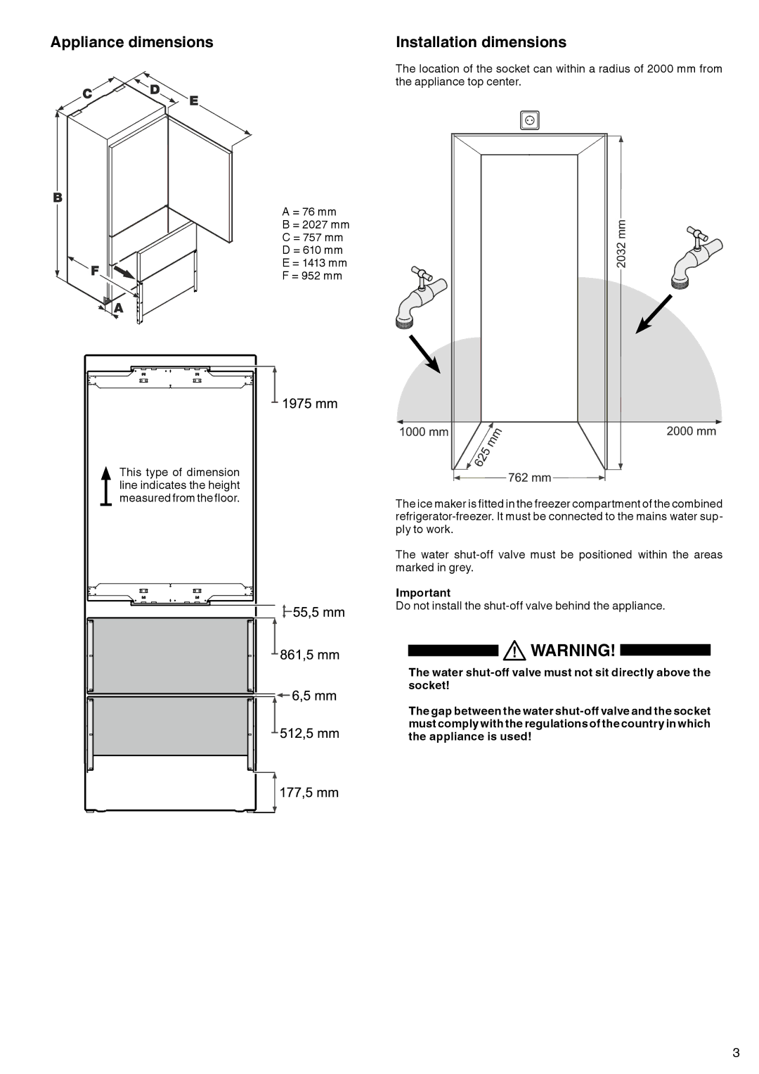 Liebherr 7083 461-00 manual Appliance dimensions, Installation dimensions 