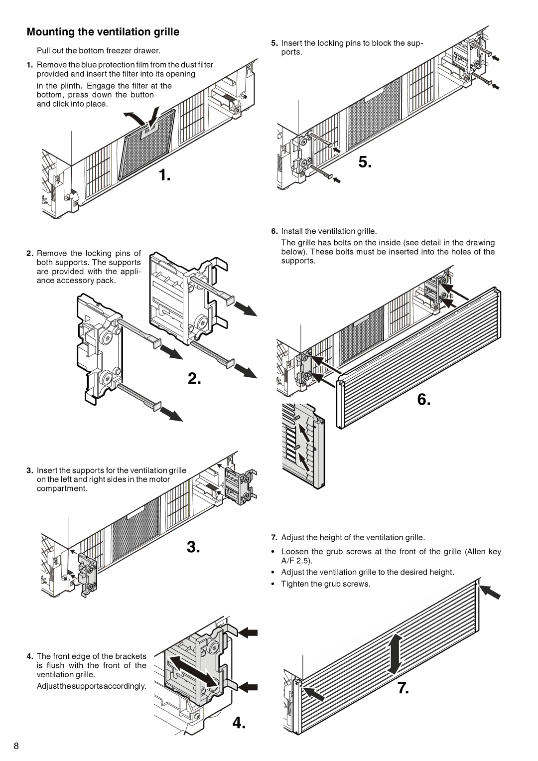 Liebherr 7083 461-00 manual Mounting the ventilation grille 