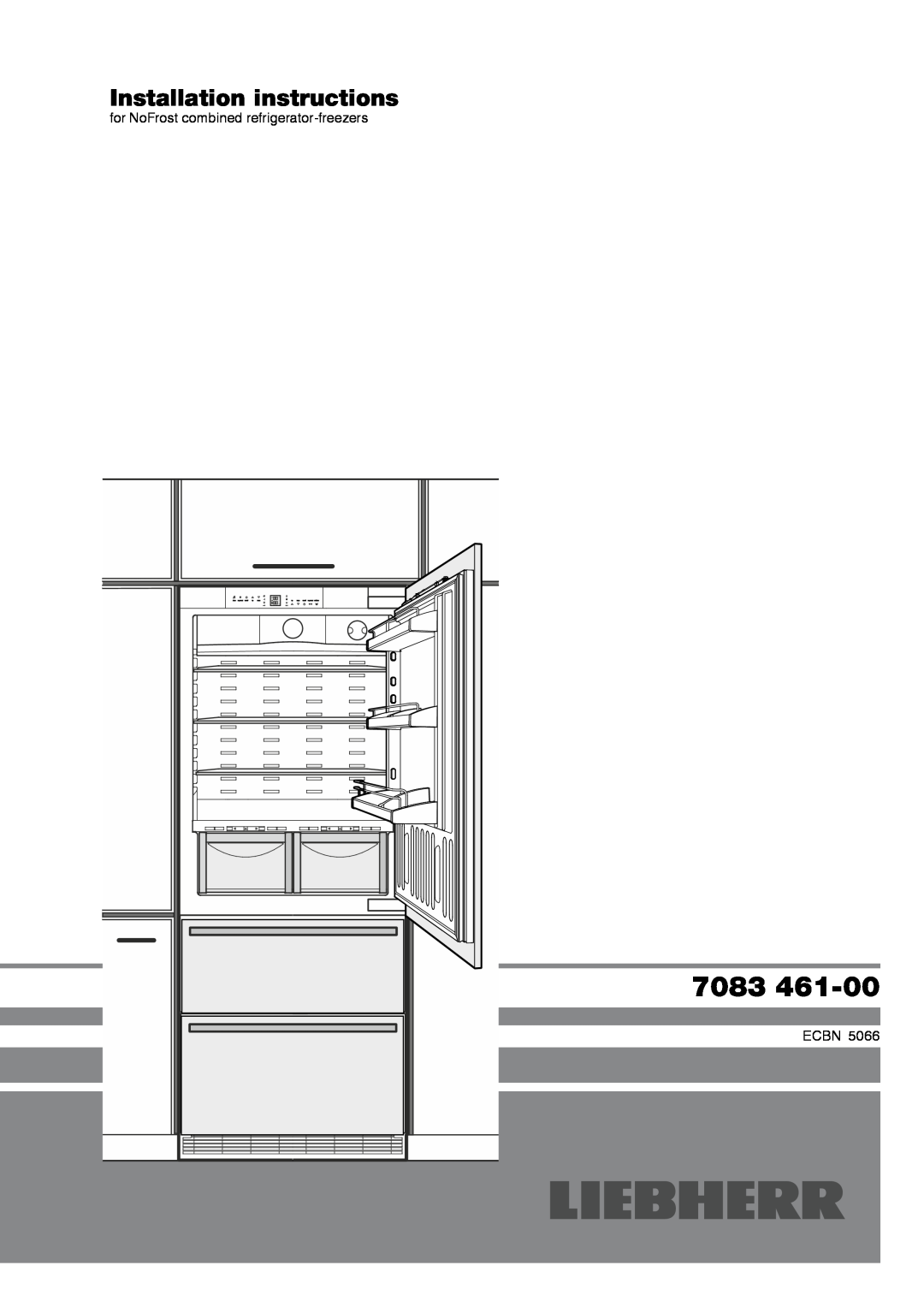 Liebherr 7083 461-00 manual Installation instructions, for NoFrost combined refrigerator-freezers, Ecbn 