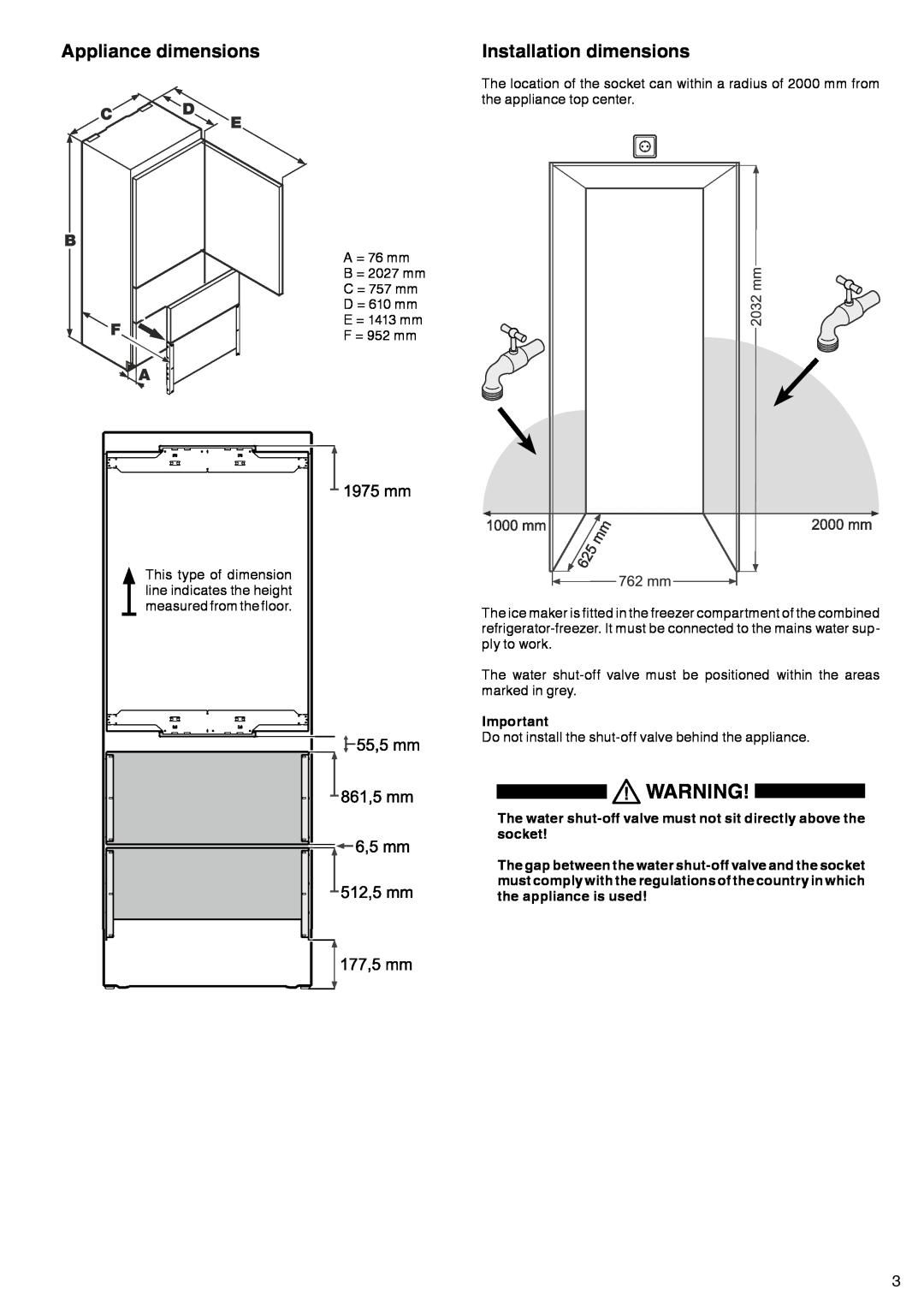 Liebherr 7083 461-00 manual Appliance dimensions, Installation dimensions 