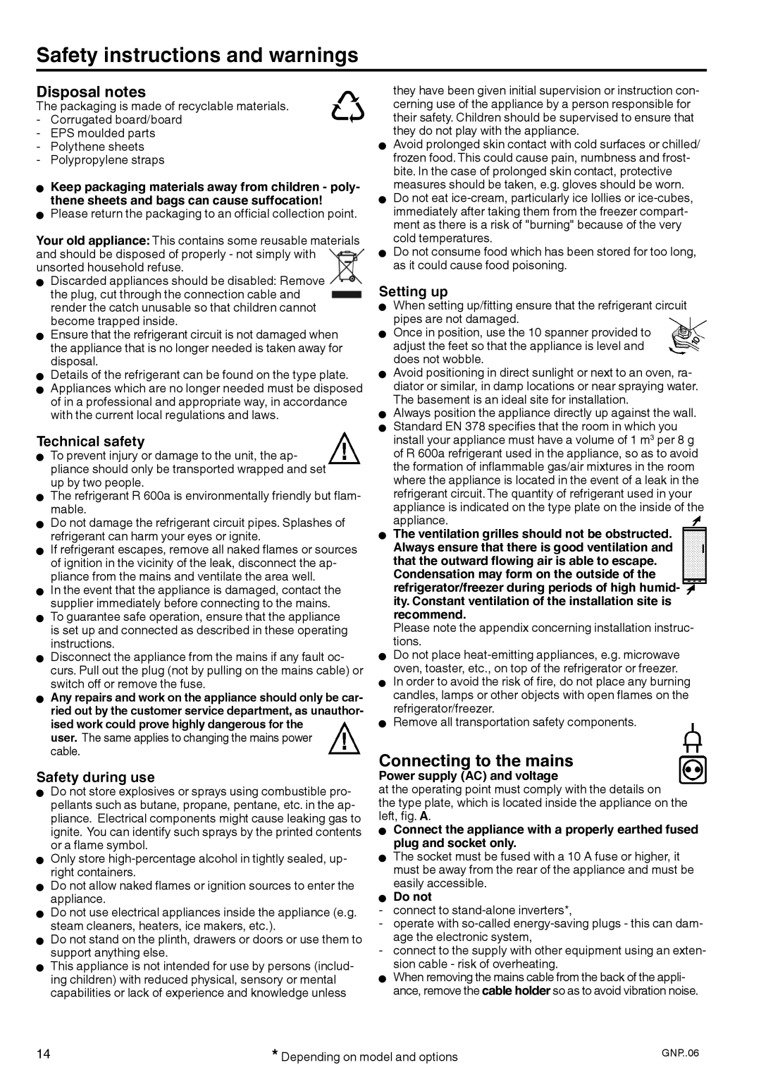 Liebherr 7084 152 - 00 Safety instructions and warnings, Connecting to the mains, Technical safety, Safety during use 