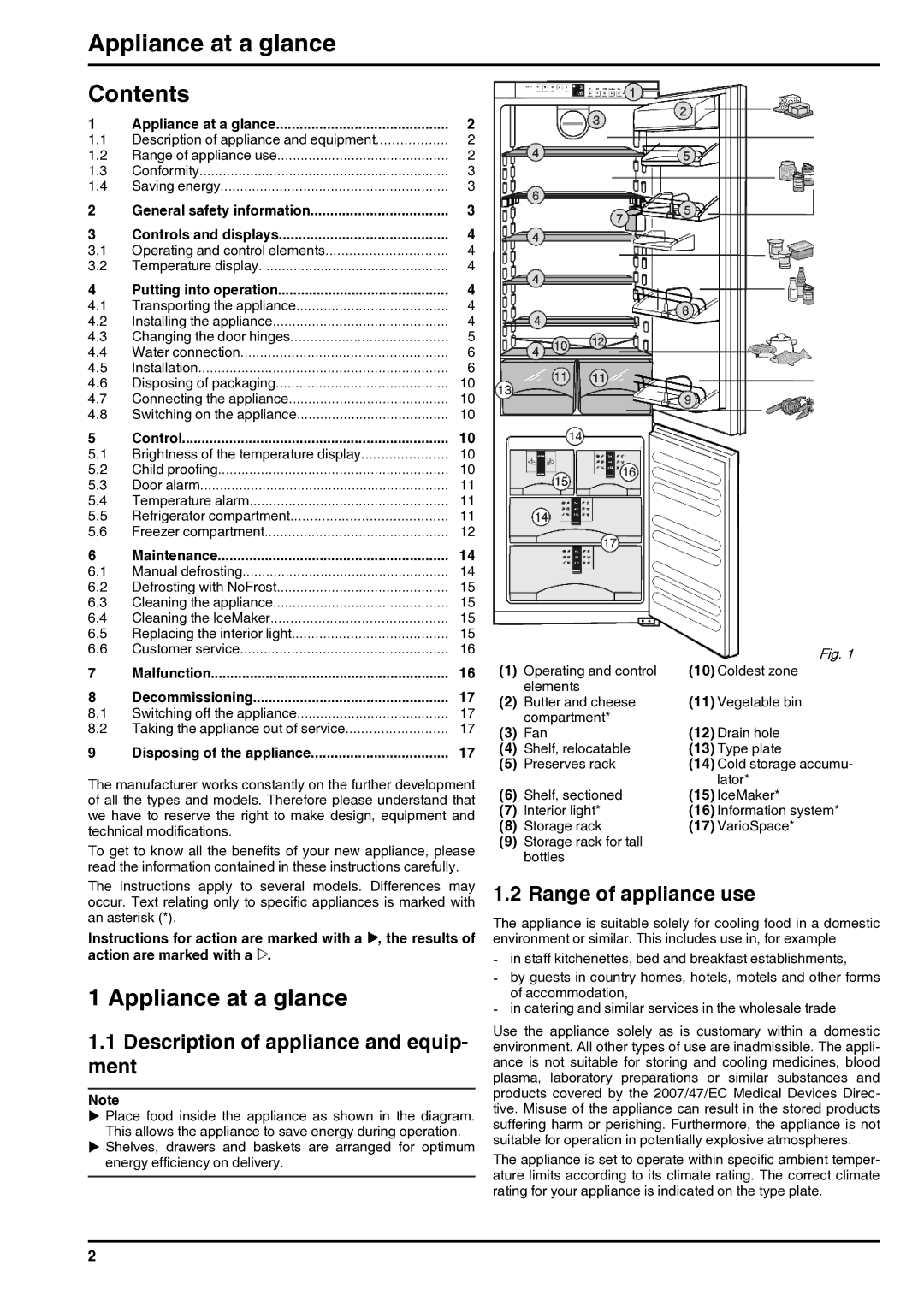 Liebherr 7084284-03 installation instructions Appliance at a glance, Contents 