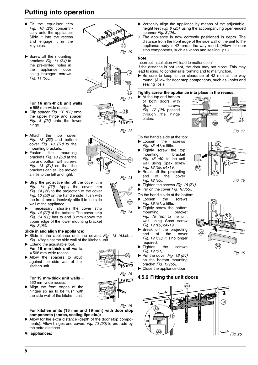 Liebherr 7084284-03 installation instructions Fitting the unit doors 