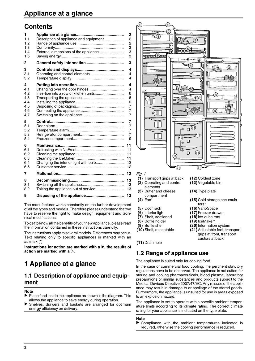 Liebherr 7084376 - 03 operating instructions Appliance at a glance, Contents 