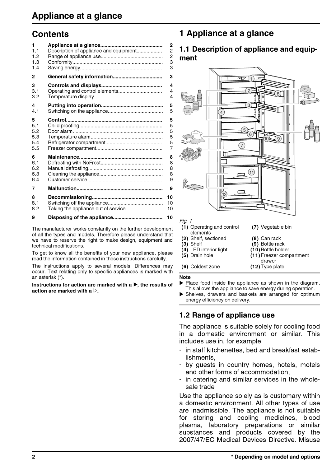 Liebherr 7085446-01 manual Contents Appliance at a glance 