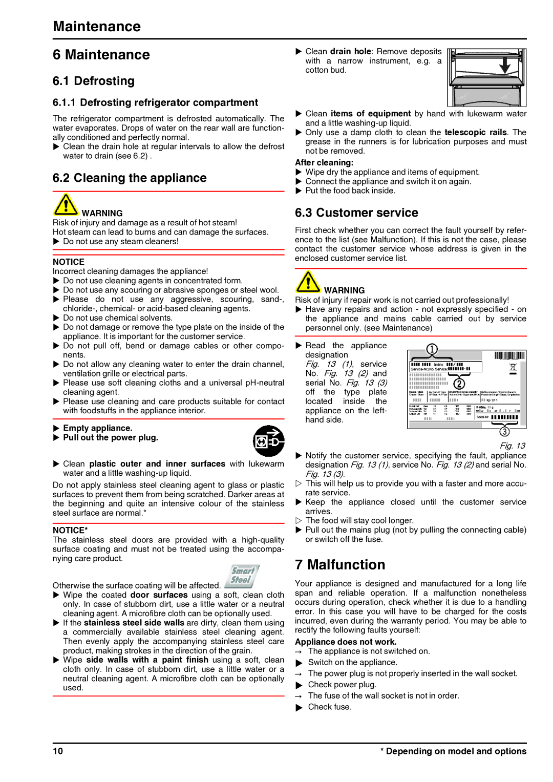 Liebherr 7085638-01 operating instructions Maintenance, Malfunction 