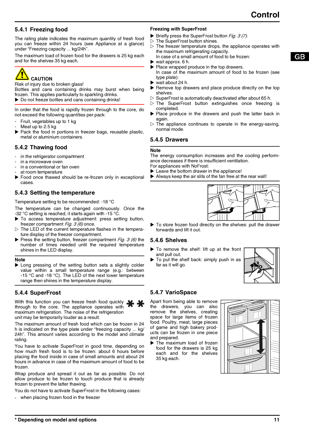 Liebherr 200514, 7085682 - 01 manual Freezing food, Thawing food, Drawers, SuperFrost, VarioSpace 