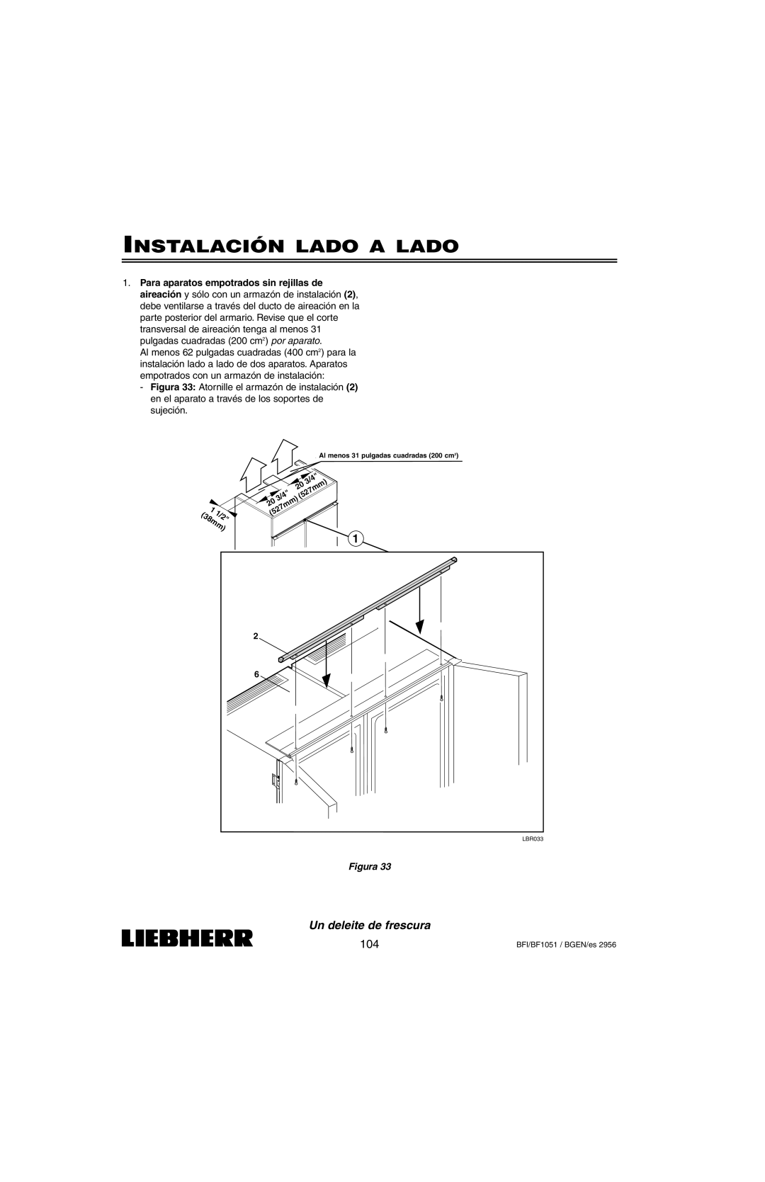 Liebherr BFI1051, BF1051 installation instructions Instalación Lado a Lado 