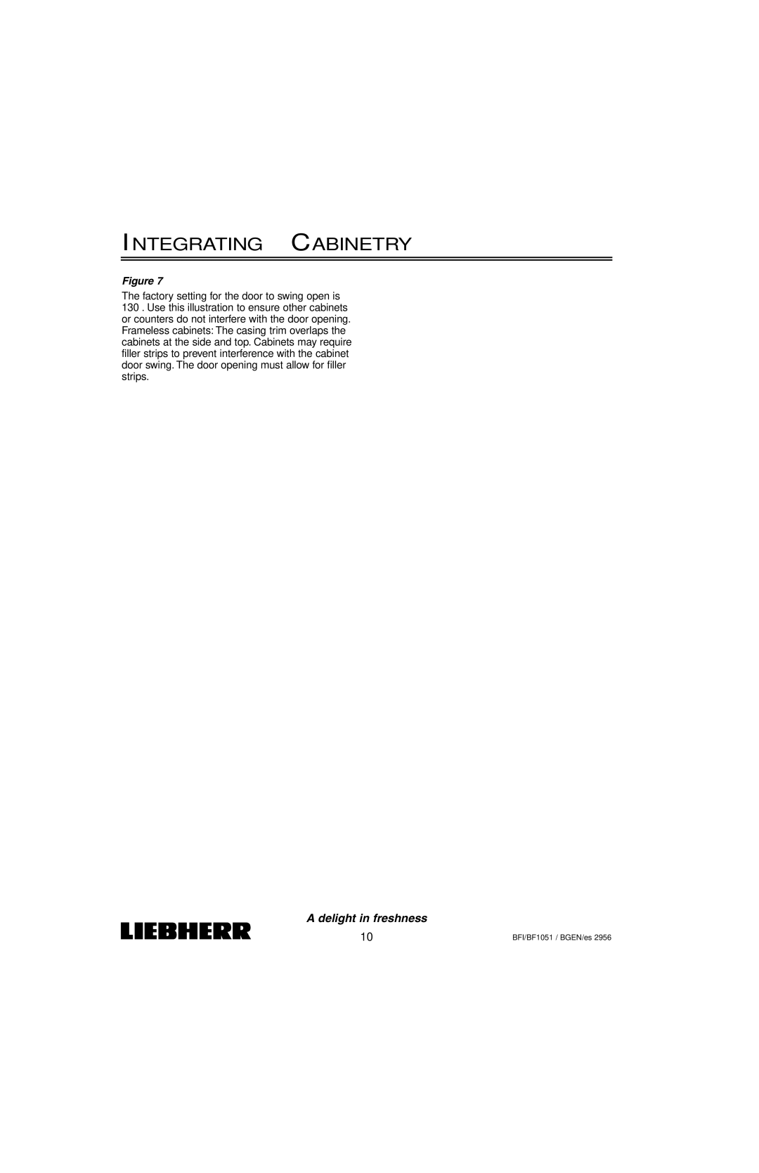 Liebherr BFI1051, BF1051 installation instructions Integrating Cabinetry 