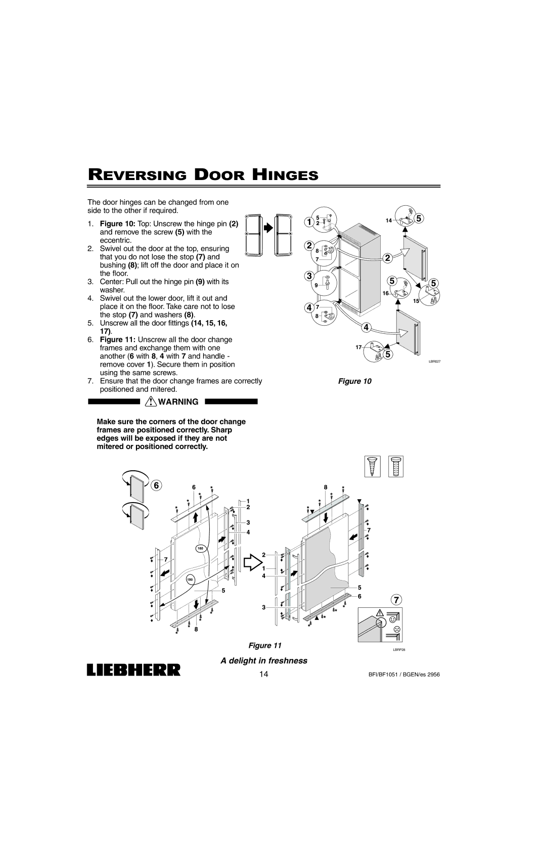 Liebherr BFI1051, BF1051 installation instructions Reversing Door Hinges 