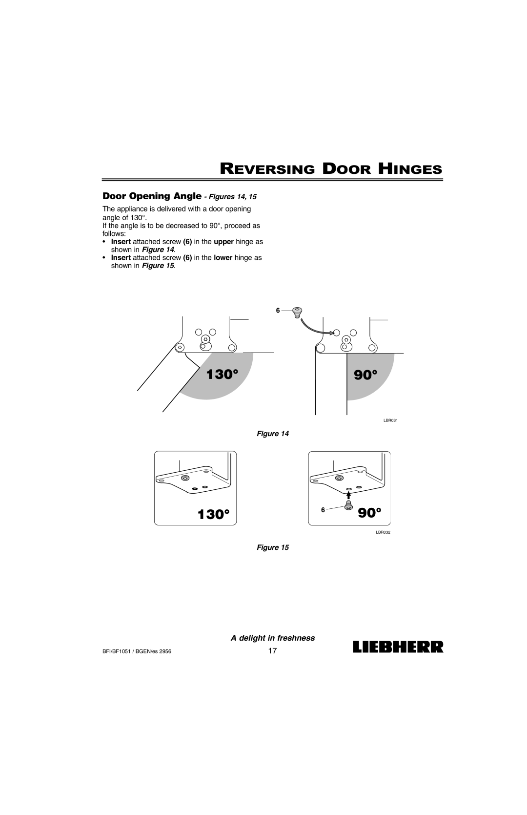 Liebherr BF1051, BFI1051 installation instructions Door Opening Angle Figures 14 