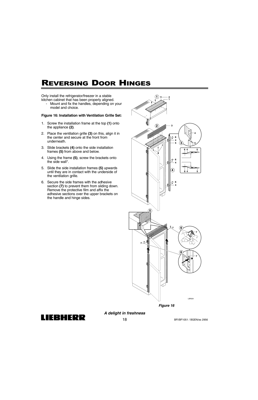 Liebherr BFI1051, BF1051 installation instructions Installation with Ventilation Grille Set 