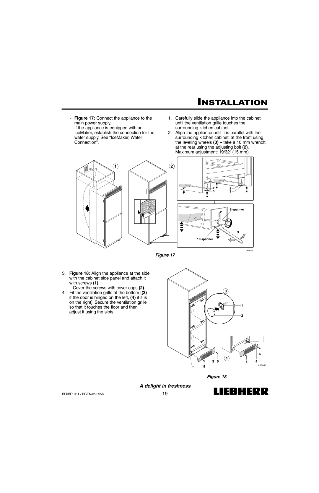 Liebherr BF1051, BFI1051 installation instructions Installation 