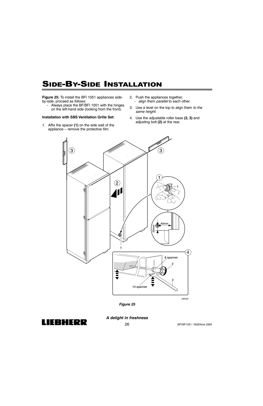 Liebherr BFI1051, BF1051 installation instructions Installation with SBS Ventilation Grille Set 