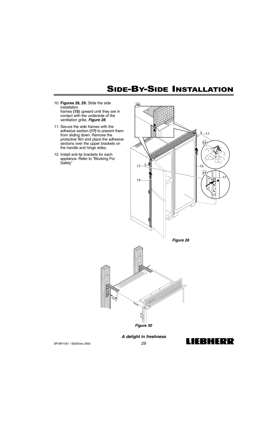 Liebherr BF1051, BFI1051 installation instructions SIDE-BY-SIDE Installation 