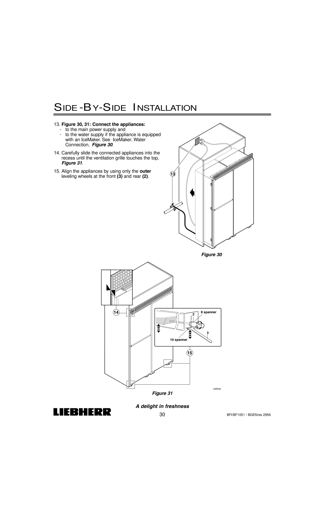 Liebherr BFI1051, BF1051 installation instructions Connect the appliances 