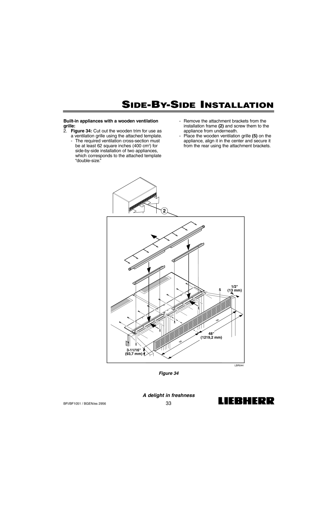 Liebherr BF1051, BFI1051 installation instructions 13 mm 48 1219,2 mm 11/16 93,7 mm 