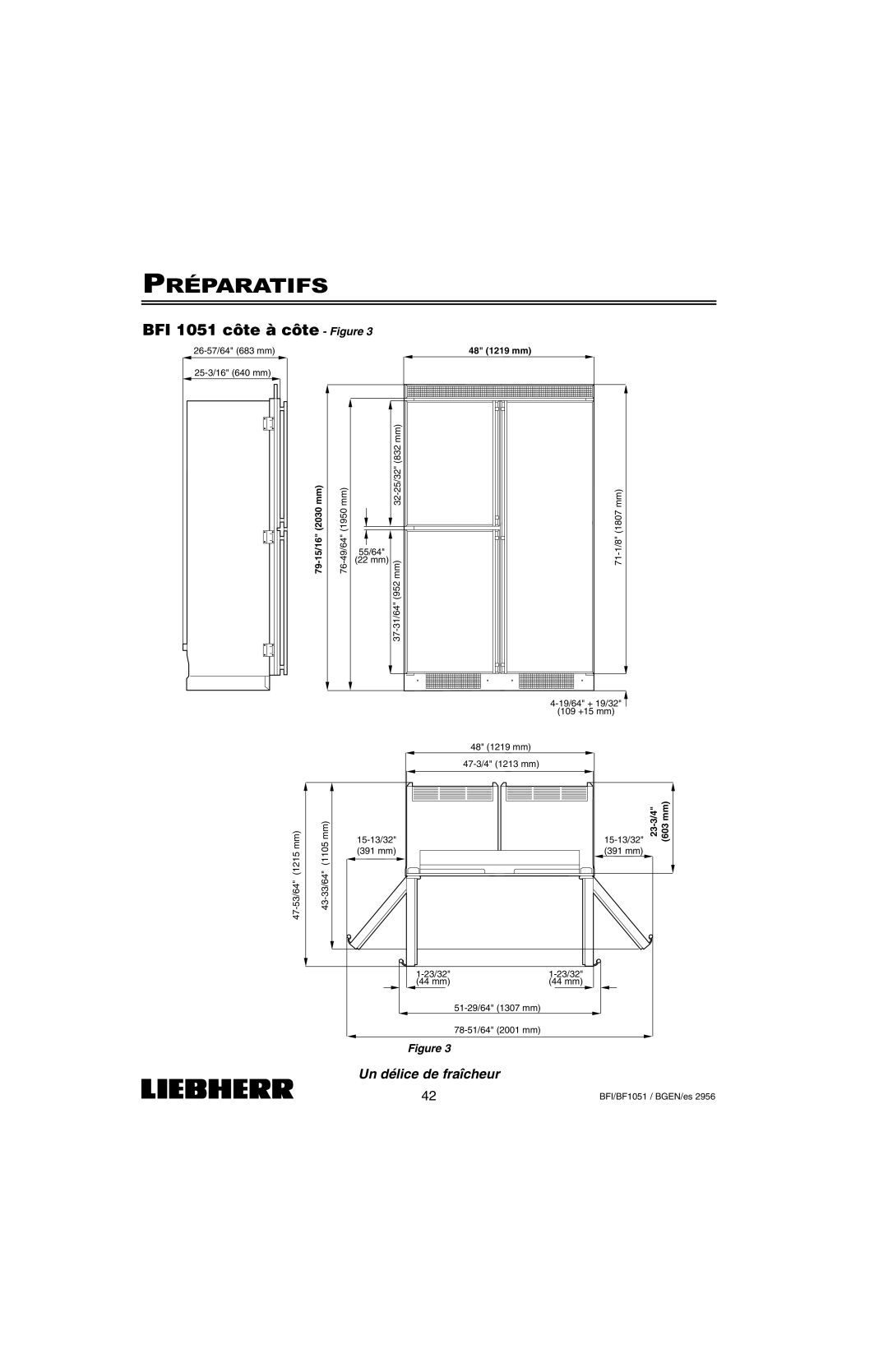 Liebherr BFI1051, BF1051 installation instructions BFI 1051 côte à côte Figure 